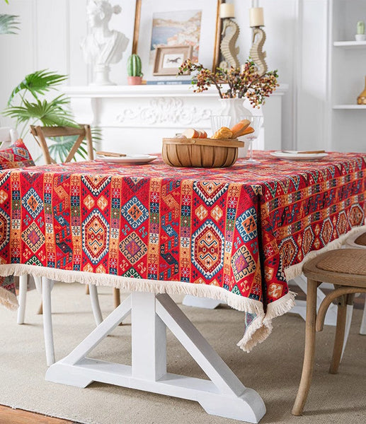 Bohemian Rectangular Tablecloth for Oval Table, Oriental Rectangular Table Covers for Coffee Table, Large Modern Linen Tablecloths-Paintingforhome