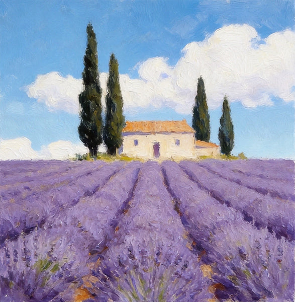Small Canvas Artwork,Provence Afternoon in Purple Hues, Lavender Field Painting, Buy Small Artwork Online, Hand Painted Canvas Art, Original Landscape Paintings-Paintingforhome