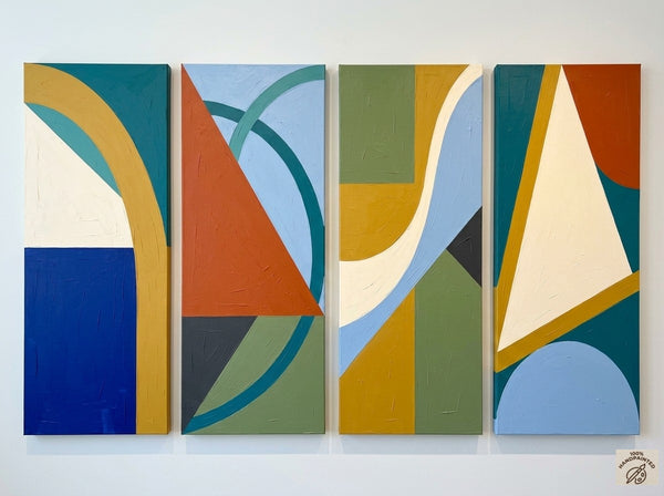 Contemporary Abstract Paintings, Hand Painted Canvas Art, Multi Panel Group Paintings, Geometric Abstract Art