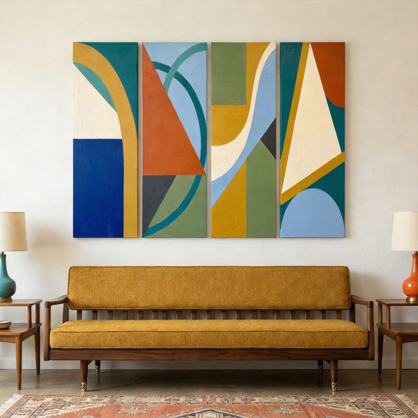 Contemporary Abstract Paintings, Hand Painted Canvas Art, Multi Panel Group Paintings, Geometric Abstract Art