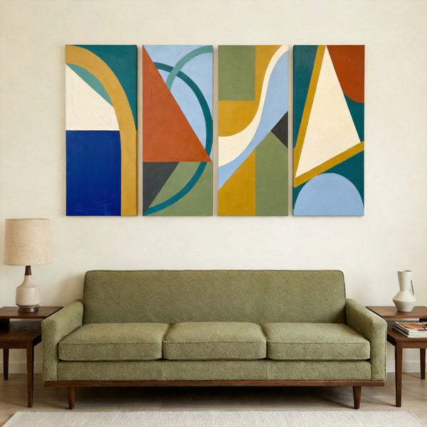 Contemporary Abstract Paintings, Hand Painted Canvas Art, Multi Panel Group Paintings, Geometric Abstract Art