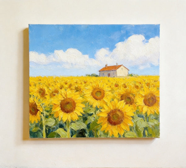 Blooming Sunflowers, Flower Field Painting, Hand Painted Canvas Art, Small Canvas Artwork, Original Landscape Paintings, Buy Small Paintings Online-Paintingforhome