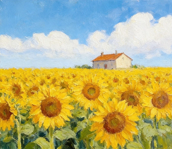 Blooming Sunflowers, Flower Field Painting, Hand Painted Canvas Art, Small Canvas Artwork, Original Landscape Paintings, Buy Small Paintings Online-Paintingforhome