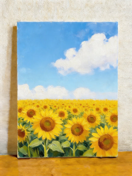 Small Canvas Wall Art Paintings, Original Landscape Paintings, Sunflower Field Painting, Buy Original Art Online, Hand Painted Canvas Artwork-Paintingforhome