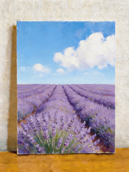 Sunny Lavender Farm View, Small Canvas Wall Art Paintings, Original Landscape Paintings, Buy Original Oil Paintings Online, Hand Painted Canvas Art-Paintingforhome
