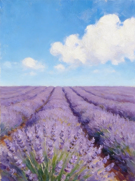 Sunny Lavender Farm View, Small Canvas Wall Art Paintings, Original Landscape Paintings, Buy Original Oil Paintings Online, Hand Painted Canvas Art-Paintingforhome