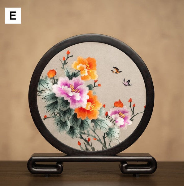 Unique Birthday Gift, Traditional Chinese Suzhou Embroidery Ornament, Exclusive Business Present Flower and Butterfly Embroidered Decor, Premium Souvenir-Paintingforhome