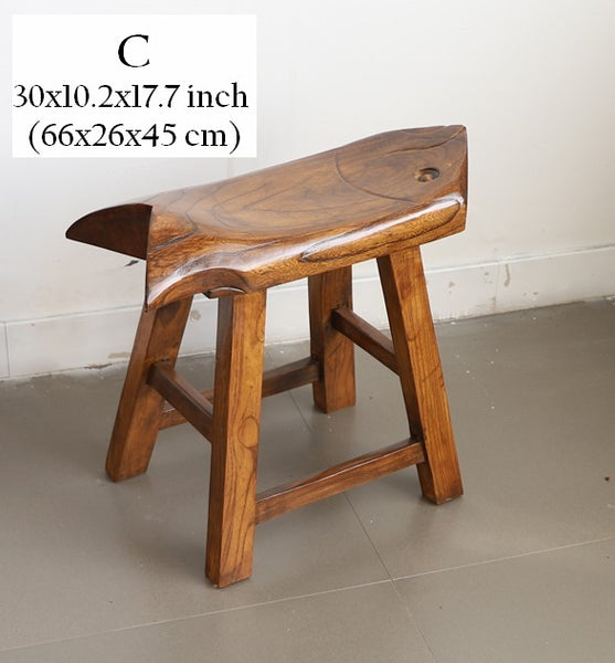 Solid Wood low Stool, Creative Shoe-changing Stool, Handmade Vintage Old Elm Wood Stool, Children's Wooden Stool, Sofa Stool, Dining Table Stool-Paintingforhome