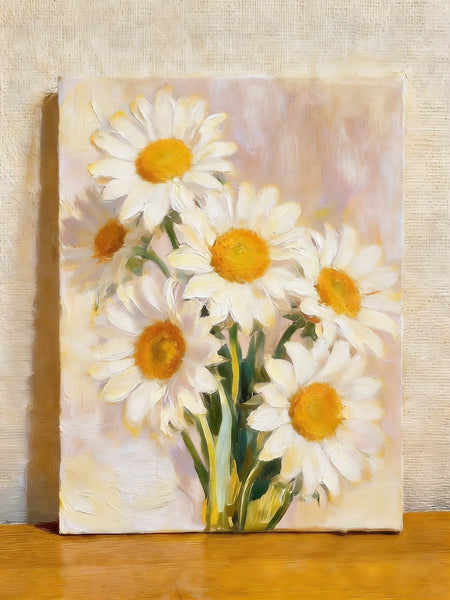 Original Still Life Paintings, Hand Painted Canvas Art, White Daisies in Full Bloom, Original Flower Paintings, Small Canvas Artwork-Paintingforhome