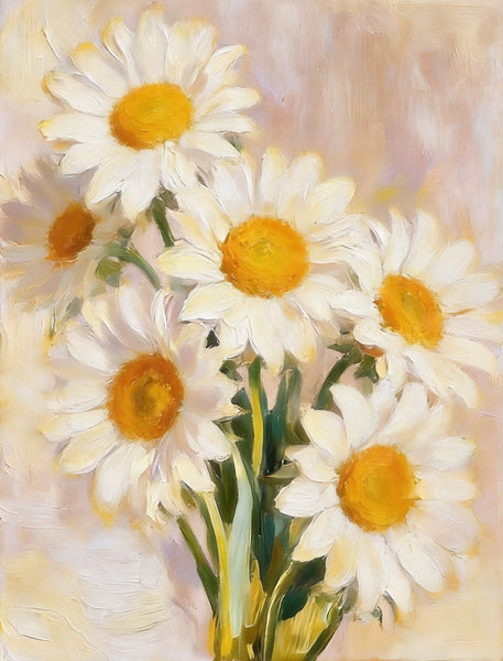Original Still Life Paintings, Hand Painted Canvas Art, White Daisies in Full Bloom, Original Flower Paintings, Small Canvas Artwork-Paintingforhome