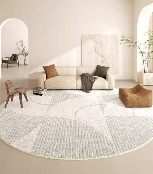 Dining Room Round Rugs, Modern Area Rugs under Coffee Table, Round Modern Rugs, Gray Abstract Contemporary Area Rugs, Modern Rugs in Bedroom-Paintingforhome