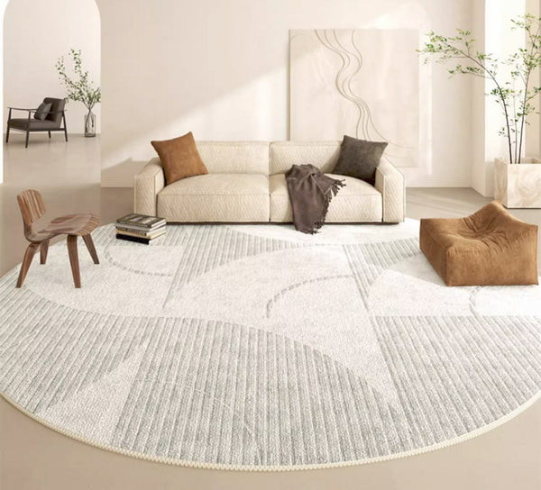 Dining Room Round Rugs, Modern Area Rugs under Coffee Table, Round Modern Rugs, Gray Abstract Contemporary Area Rugs, Modern Rugs in Bedroom-Paintingforhome