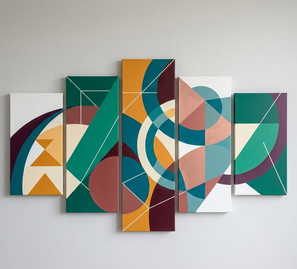 Large Green Abstract Paintings, Geometric Modern Art, Contemporary Canvas Paintings