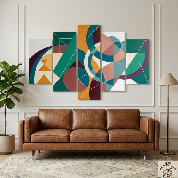 Large Green Abstract Paintings, Geometric Modern Art, Contemporary Canvas Paintings