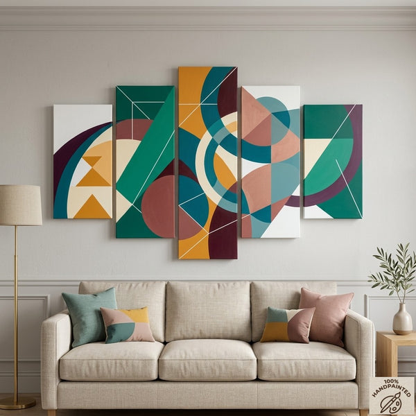 Large Green Abstract Paintings, Geometric Modern Art, Contemporary Canvas Paintings