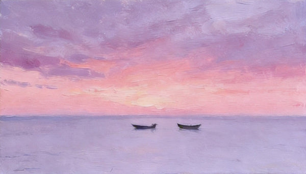 Small Canvas Paintings, Sunset Paintings, Silence of the Twilight Sea, Original Seascape Paintings, Hand Painted Canvas Wall Art-Paintingforhome