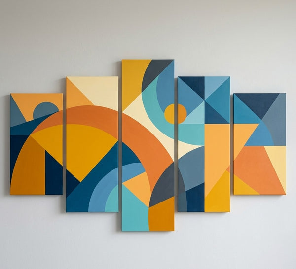 Oversized Yellow Abstract Paintings, Geometric Modern Art for Living Room, Contemporary Canvas Paintings