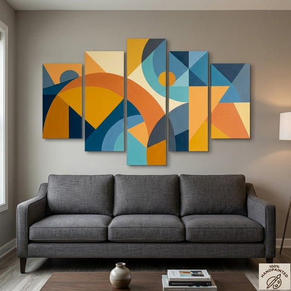 Oversized Yellow Abstract Paintings, Geometric Modern Art for Living Room, Contemporary Canvas Paintings