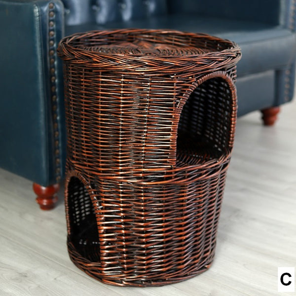 Triple-Layer Cat Bed, Large Cat House Basket with Washable Cushion for Indoor Cats and Dogs-Paintingforhome