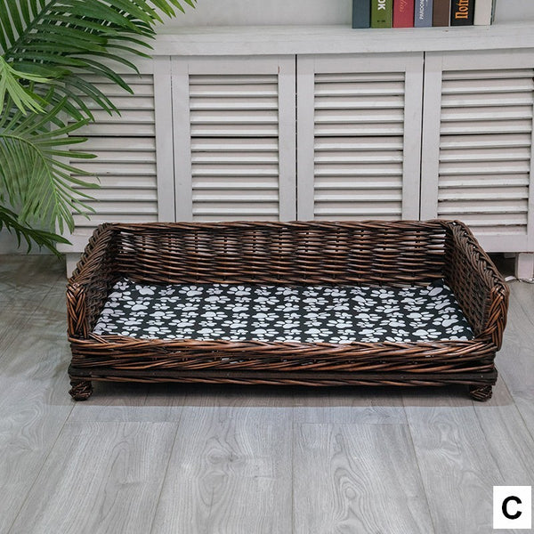 Large Hand Woven Rattan Cat Beds, Extra Large Natural Wicker Dog Bed with Washable Cushion for Indoor Cats and Dogs-Paintingforhome