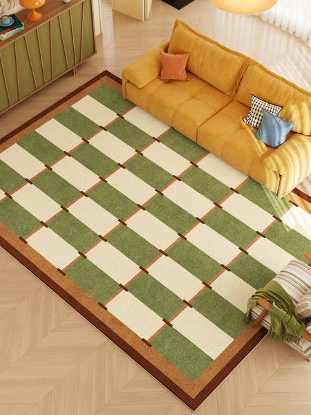 Geometric Area Rugs, Mid Century Contemporary Rugs, Green Modern Rugs for Living Room, Colorful Area Rugs for Bedroom-Paintingforhome