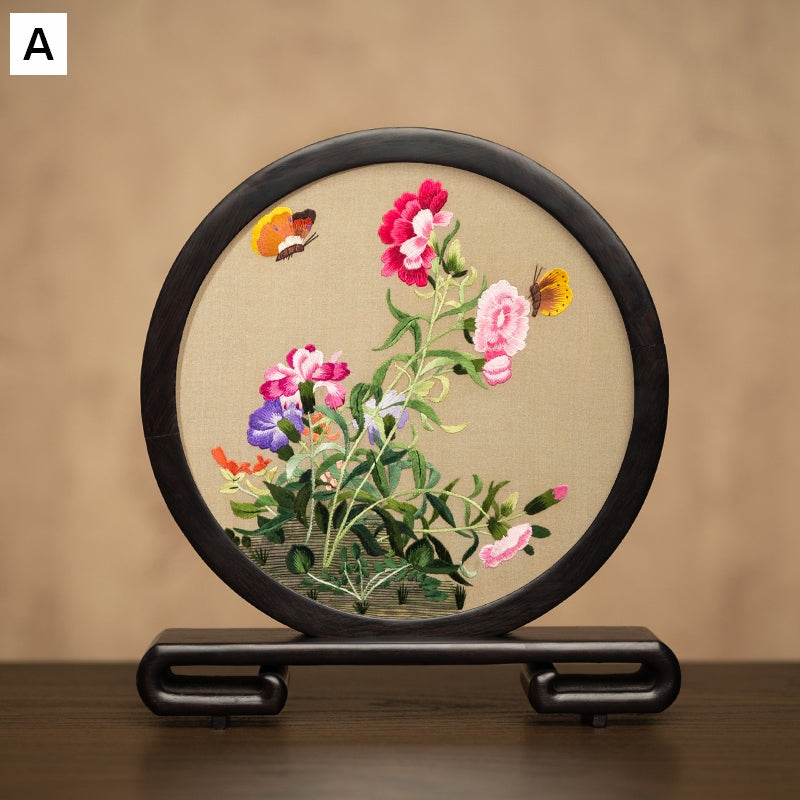 Unique Birthday Gift, Traditional Chinese Suzhou Embroidery Ornament, Exclusive Business Present Flower and Butterfly Embroidered Decor, Premium Souvenir-Paintingforhome