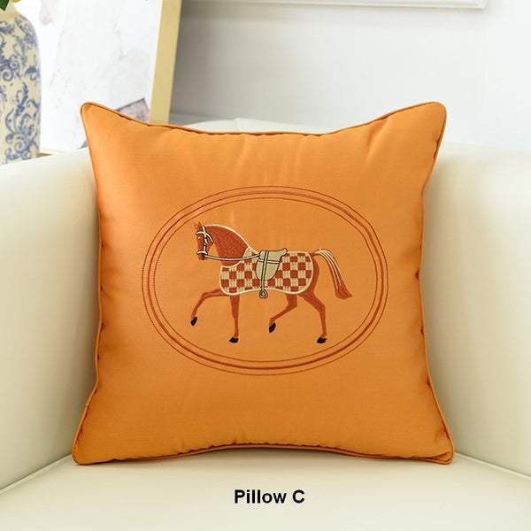 Horse Decorative Throw Pillows for Couch, Modern Decorative Throw Pillows, Embroider Horse Pillow Covers, Modern Sofa Decorative Pillows-Paintingforhome
