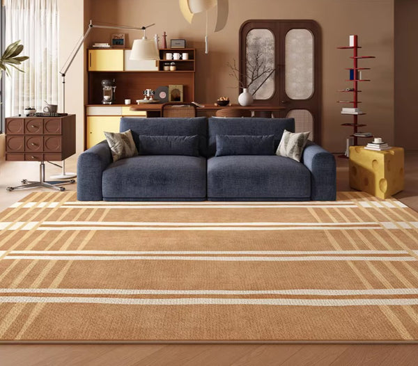 Geometric Modern Rugs for Dining Room, Large Modern Rugs for Living Room, Bedroom Modern Rugs, Cream Color Contemporary Modern Rugs-Paintingforhome