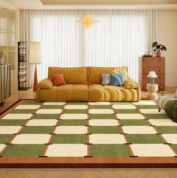 Geometric Area Rugs, Mid Century Contemporary Rugs, Green Modern Rugs for Living Room, Colorful Area Rugs for Bedroom-Paintingforhome