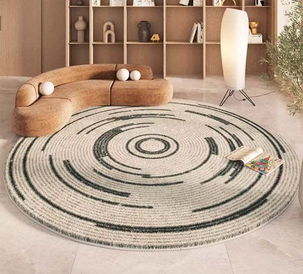 Geometric Modern Rugs for Bedroom, Thick Round Rugs for Dining Room, Modern Area Rugs under Coffee Table, Abstract Contemporary Round Rugs-Paintingforhome