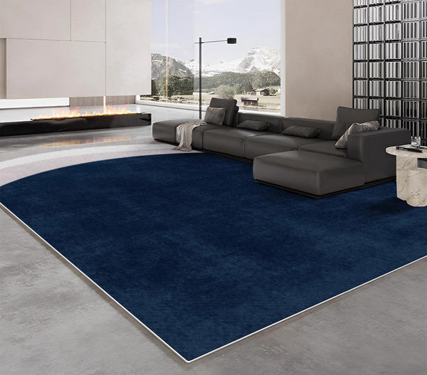 Large Modern Living Room Rugs, Geometric Modern Area Rugs, Abstract Blue Contemporary Modern Rugs in Bedroom, Dining Room Floor Carpets-Paintingforhome