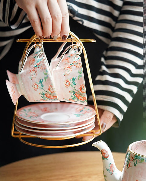Ceramic Tea Cup Set, Luxury Tea Cup with Saucer, Elegant Coffee Cup, Porcelain Tea cups, British Tea Cup Set, Afternoon Tea Cup with Saucer Set-Paintingforhome