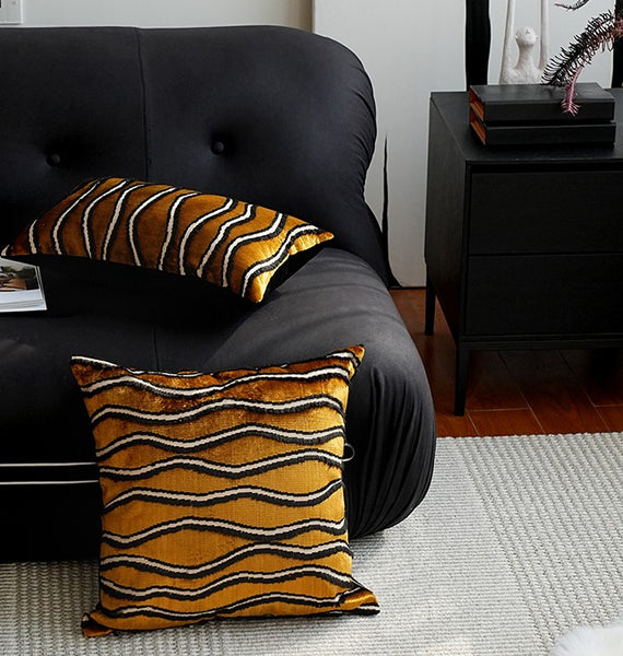 Golden Contemporary Pillows, Abstract Decorative Throw Pillows, Square Modern Throw Pillows for Couch, Large Simple Throw Pillow for Interior Design-Paintingforhome