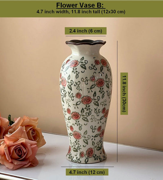 Rustic Porcelain Flower Vases, Handmade Water Holding Flower Vases, Ceramic Bouquet Vases, Tall Flower Vases on Table-Paintingforhome