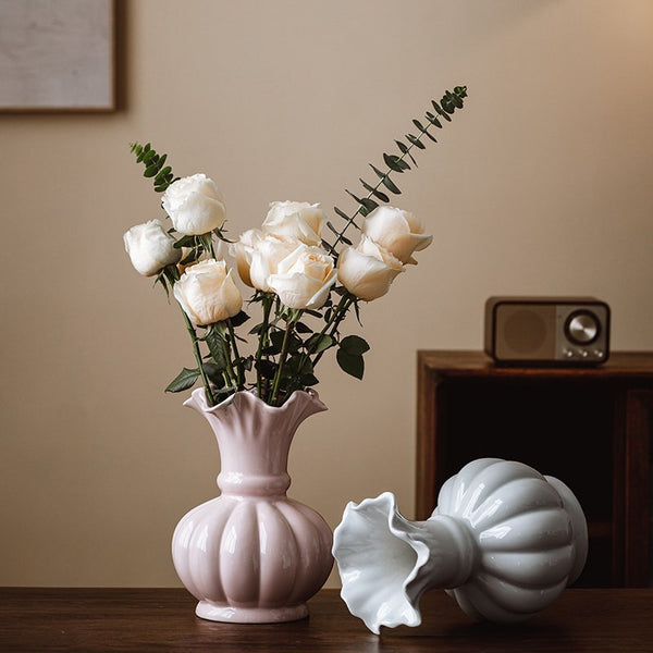 Handmade Water Holding Flower Vase, Ceramic Bud Vases, Small Flower Vases on Table, Rustic Porcelain Flower Vases-Paintingforhome