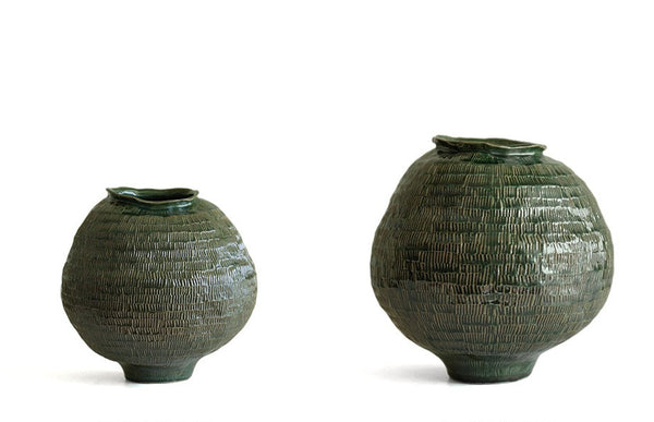 Centerpiece Ceramic Bouquet Vases, Green Porcelain Vases for Modern Home Decor, Large Contemporary Vases on Dining Table, Handmade Modern Flower Vase-Paintingforhome