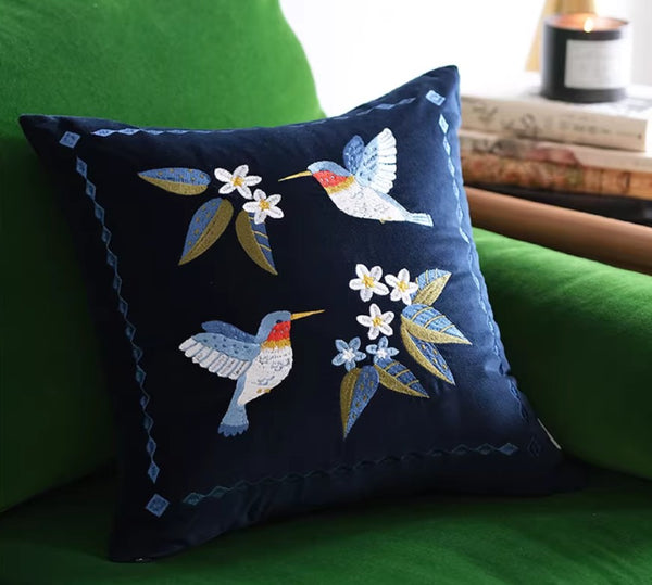Decorative Pillow Arrangement Ideas for Couch, Vintage Decorative Pillows, Embroidered Birds Cushion, Decorative Pillows for Couch, Modern Throw Pillows for Bedroom-Paintingforhome