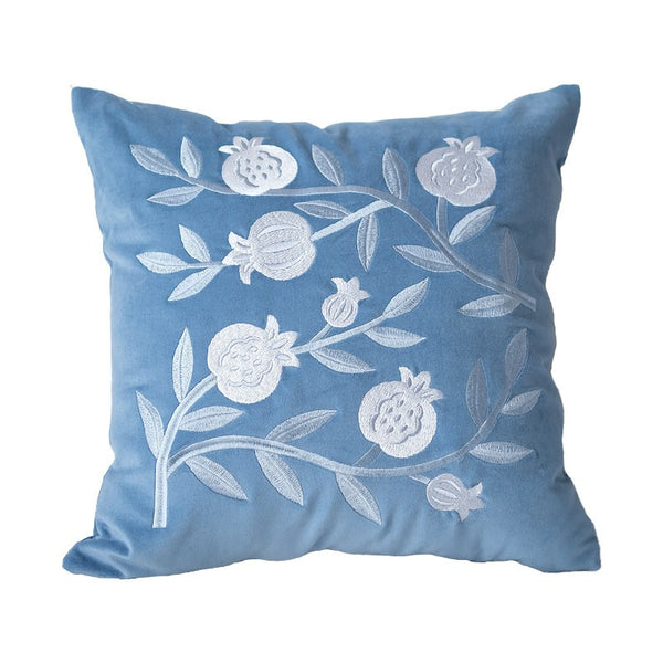 Living Room Decorative Pillows, Blue Embroidered Pomegranate Cushion, Large Decorative Pillows for Couch, Modern Throw Pillows for Bedroom, Decorative Pillow Arrangement Ideas for Couch-Paintingforhome
