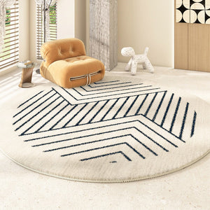 Thick Round Rugs for Dining Room, Abstract Contemporary Round Rugs for Bedroom, Geometric Modern Rug Ideas for Living Room-Paintingforhome