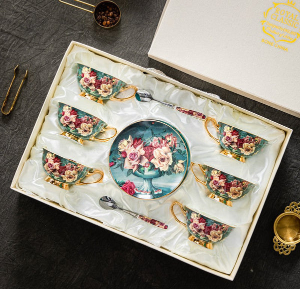 Large Rose Royal Ceramic Cups, Afternoon Porcelain Tea Cup Saucer Set, 6.8 oz Tea Cup and Saucer in Gift Box, Elegant Flower Ceramic Coffee Cups-Paintingforhome