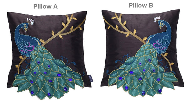 Decorative Pillows for Couch, Beautiful Decorative Throw Pillows, Embroider Peacock Cotton and linen Pillow Cover, Decorative Sofa Pillows-Paintingforhome