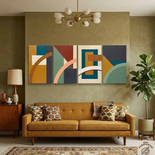 Colorful Abstact Art, Original Canvas Wall Art for Living Room, Geometric Modern Painting