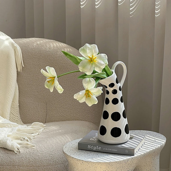 Ceramic Bud Vases, Small Flower Vases on Table, Black and White Polka Dot Flower Vase, Modern Porcelain Flower Vases, Handmade Water Holding Flower Vases-Paintingforhome