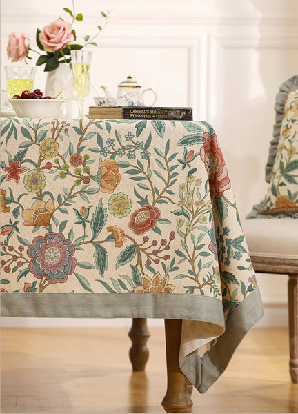 Flower Farmhouse Table Cover, Modern Tablecloth, Rectangle Tablecloth Ideas for Dining Table, Square Linen Tablecloth for Coffee Table-Paintingforhome