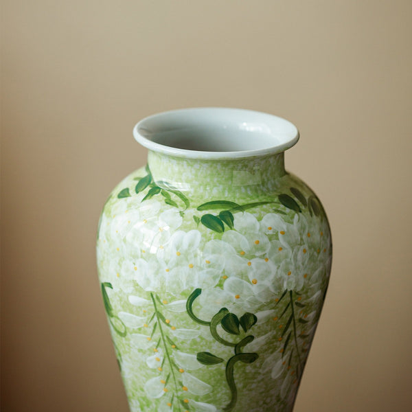 Large Flower Vases on Table, Green Porcelain Flower Vases, Centerpiece Ceramic Bud Vases, Handmade Water Holding Flower Vase-Paintingforhome