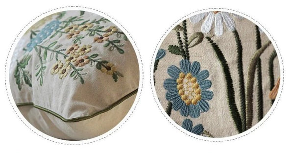 Decorative Pillows for Sofa, Flower Decorative Throw Pillows, Embroider Flower Cotton Pillow Covers, Farmhouse Decorative Throw Pillows-Paintingforhome