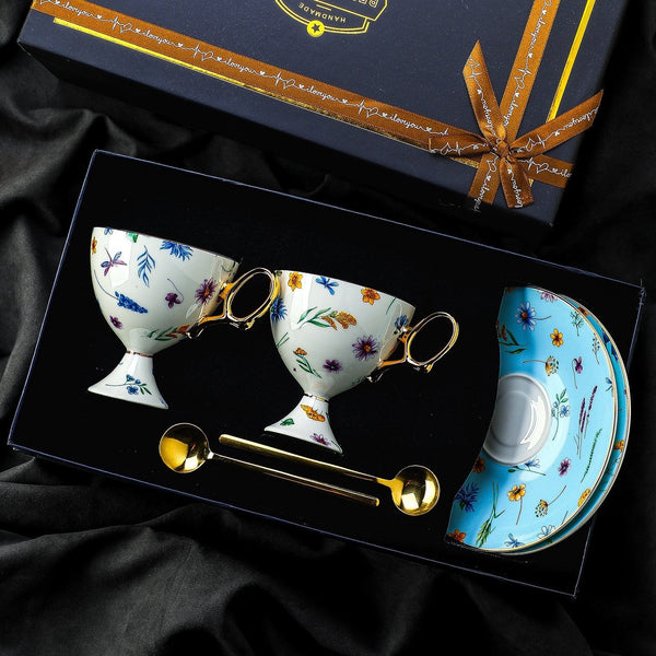 Elegant British Ceramic Coffee Cup with Saucer, 6.8 oz Tea Cup and Saucer Set in Gift Box, Floral Porcelain Tea Cup and Saucer Set, Flower Ceramic Tea Cup and Saucer-Paintingforhome