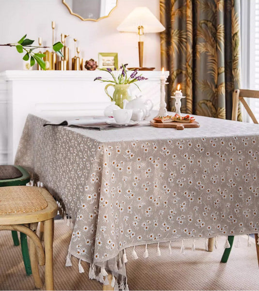 Country Farmhouse Tablecloth, Rustic Flower Pattern Table Covers for Kitchen, Large Rectangle Tablecloth for Dining Room Table, Linen Rectangular Tablecloth for Oval Table-Paintingforhome