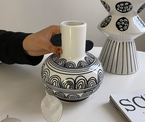 Geometric Porcelain Flower Vases, Handmade Water Holding Flower Vases, Ceramic Bud Vases, Small Flower Vases on Table-Paintingforhome