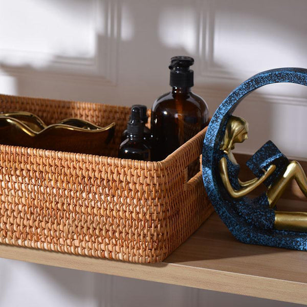 Storage Basket for Shelves, Woven Storage Basket for Toys, Rattan Storage Basket for Clothes, Large Rectangular Storage Basket, Storage Baskets for Bedroom-Paintingforhome